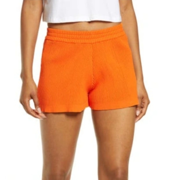 BY.DYLN Eadie Rib Knit Shorts Bright Orange High Rise Size M - Picture 1 of 9